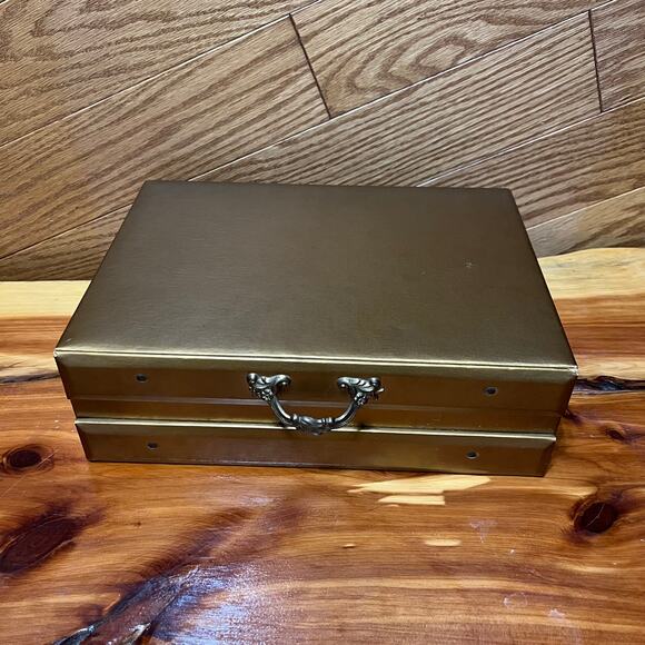 Vintage Gold Tone MCM MidCentury Musical Jewelry Box Lined Mirror Compartments - Picture 5 of 12